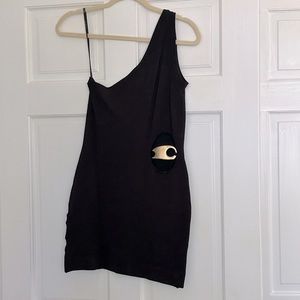 BEBE Black One-strap Bodycon Mini Dress with Gold Hardware